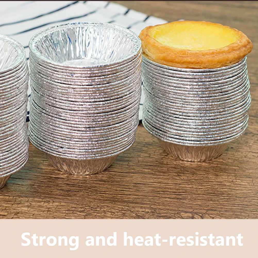 100pcs Disposable Tin Foil Egg Tart Molds Cupcake Pan Mould Disposable Tin Tart Plate Baking Round Base Set