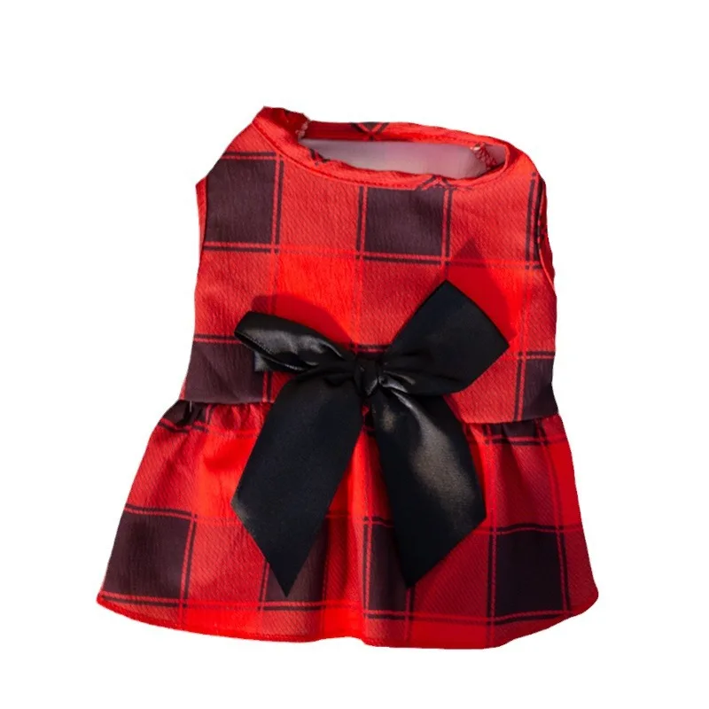 Plaid Print Big Bow Skirt Summer Dog Beach Princess Dress Pet Clothes for Small Medium Dogs Dog Clothes Holiday Dress Up