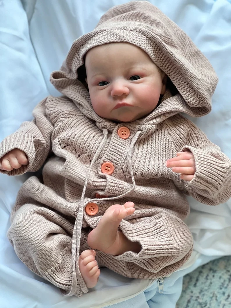 19inch Already Painted Finished Reborn Baby Doll Levi Awake Newborn Baby Size 3D Skin Visible Veins Collectible Art Doll