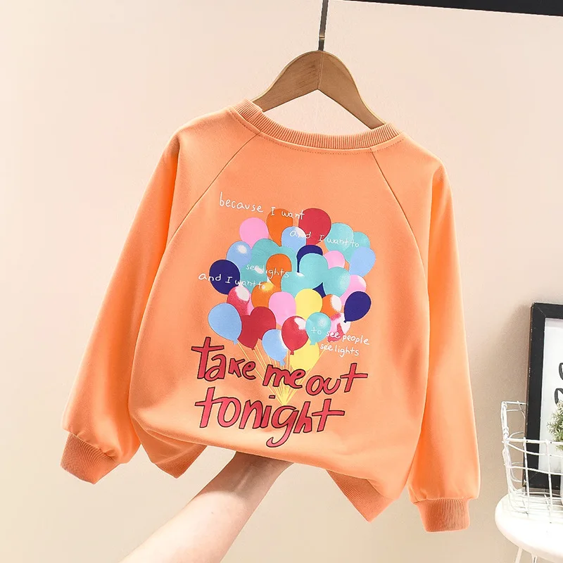 2022 Spring Autumn 3-14 Years Children Girls Sweatshirts Printed Colorful Balloons Letter Tops For Teenagers Teens Girls Clothes hoodie for kid Hoodies & Sweatshirts