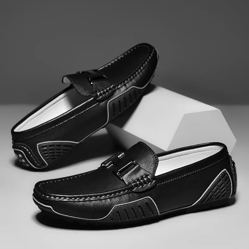 Men's Leather Shoes Cowhide Loafers leather shoes men loafers Soft Luxury Pea Shoes Men's Flats Driving