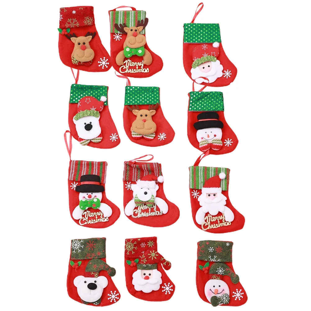 

12pcs Christmas Stockings Tableware Holders Pockets Gift Treat Bags Cutlery Bags Silverware Bags Utensil Organizers for