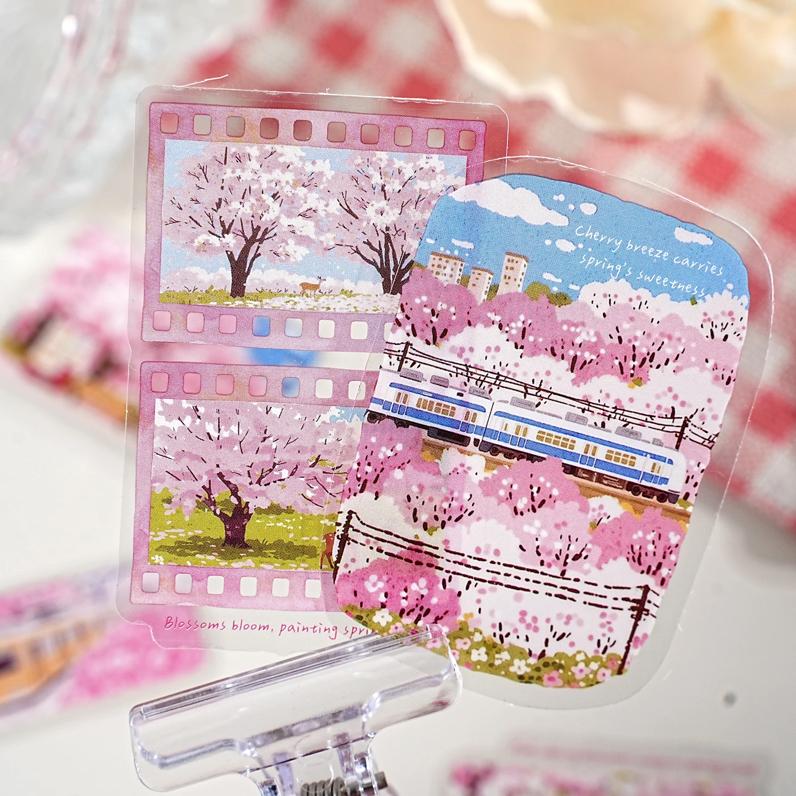 Etori Life 30Pcs 힐링 스프링 벚꽃 스티커 일본 도시 풍경 저널 장식 재료 노트북, 여행 가방, 물병, 사진 앨범, 스케이트보드, 사무실 장식 액세서리, 수제 스크랩북 용품, 방 장식, DIY 공