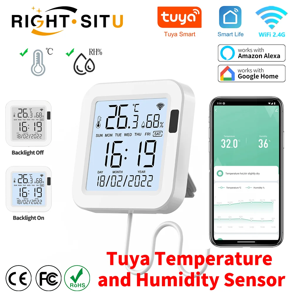 Tuya WiFi Temperature Humidity Smart Sensor With Backlight for Smart