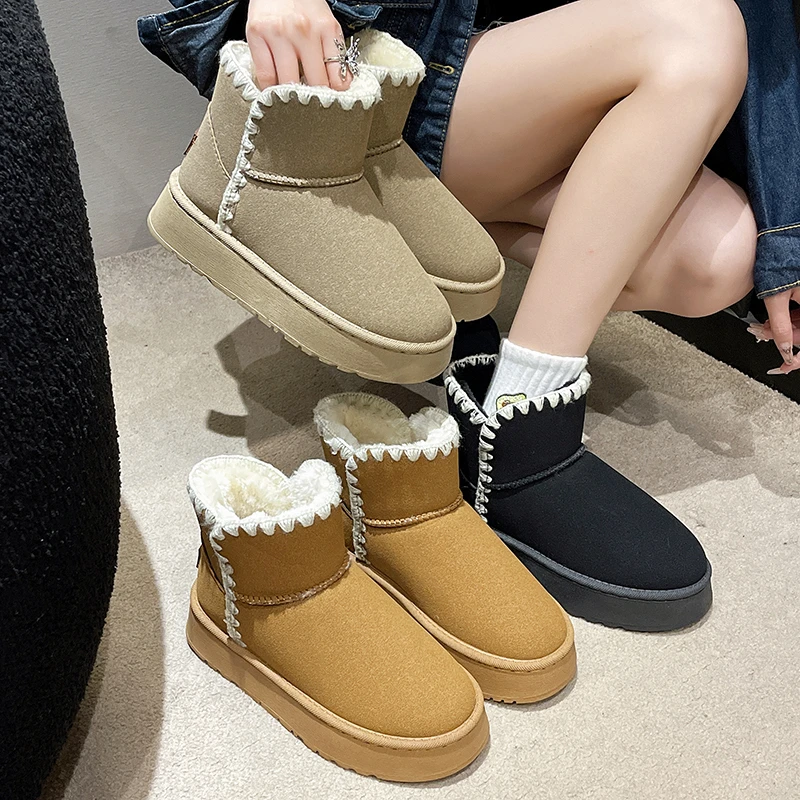 

Shoes Flat Heel Women's Leather Boots Winter Footwear Round Toe Luxury Designer Australia Plush Boots-Women Over-the-Knee Ankle