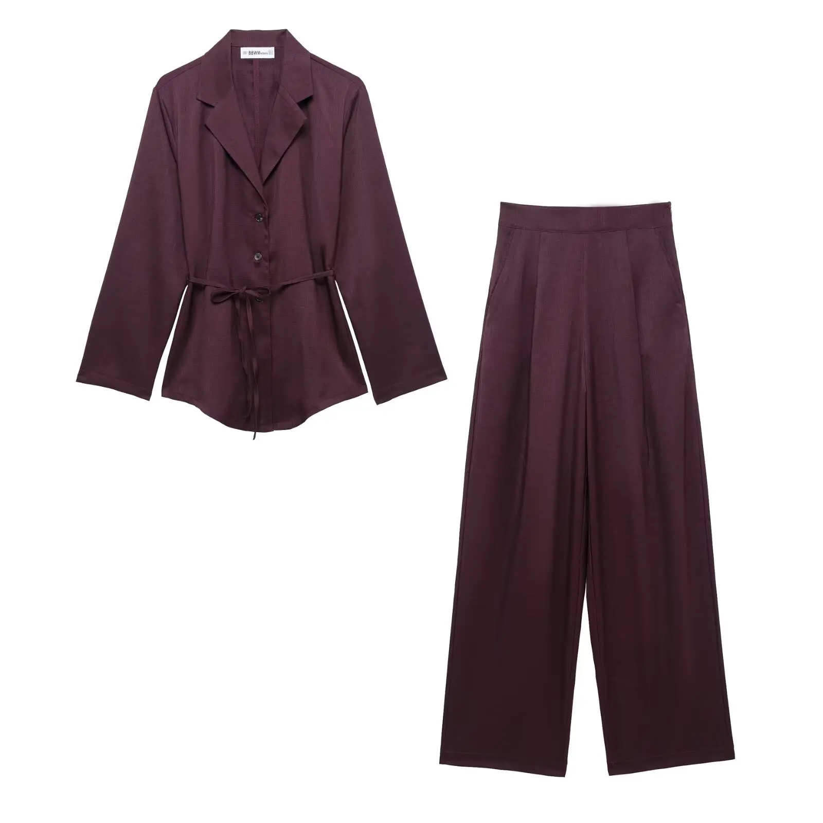 Women Blazer and Wide Leg Pants Set Long Sleeve Belted Blazer High Waist Trousers for Elegant Office Casual Women Outfit