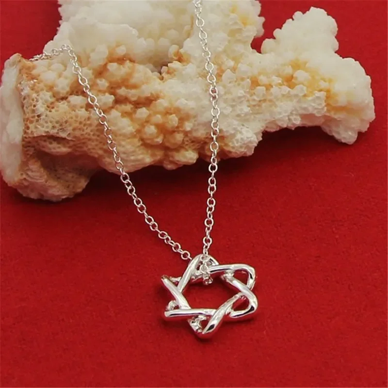 Женское ожерелье из серебра 2024 пробы с подвеской в виде шестиугольной звезды, 18 дюймов