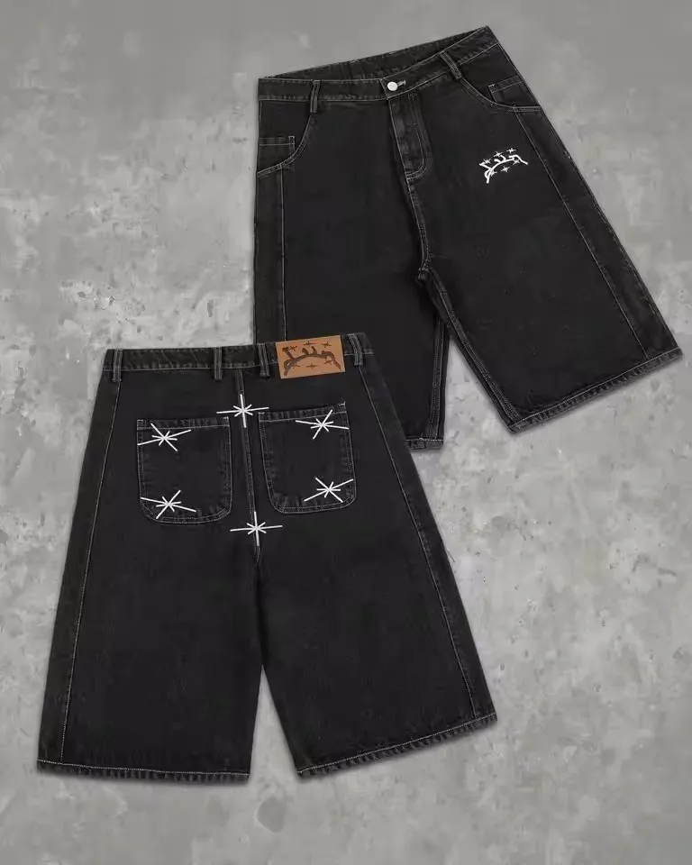 Streetwear Divin Denim Shorts Y2K Jeans Mens Womens Harajuku Hip Hop Lettering Graphic Baggy Jeans Low Waist Sports Shorts