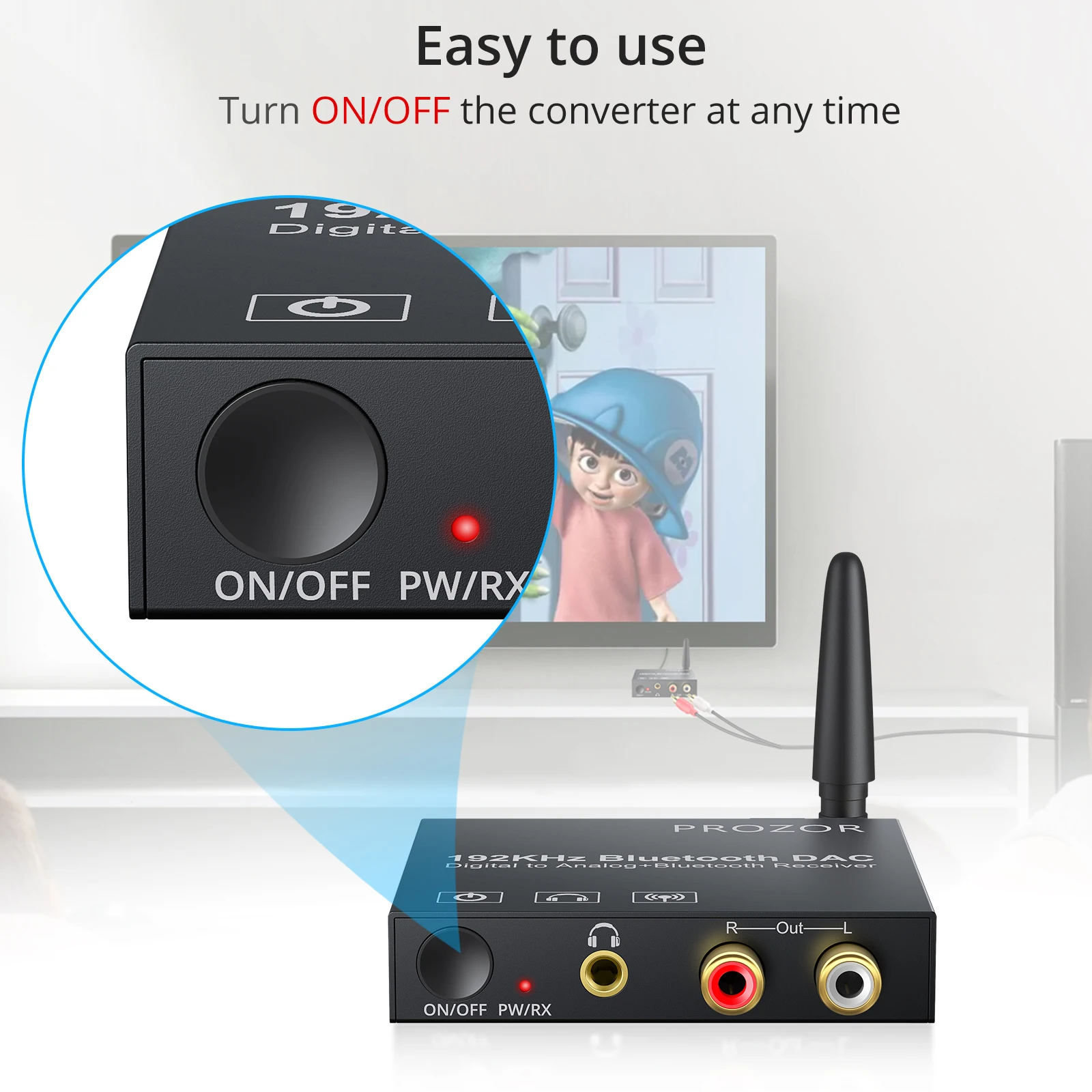 PROZOR DAC Bluetooth-Compatible 5.0 Digital to Analog Audio Converter Coaxial Toslink to RCA 3.5mm Earphone Stereo Audio Adapter