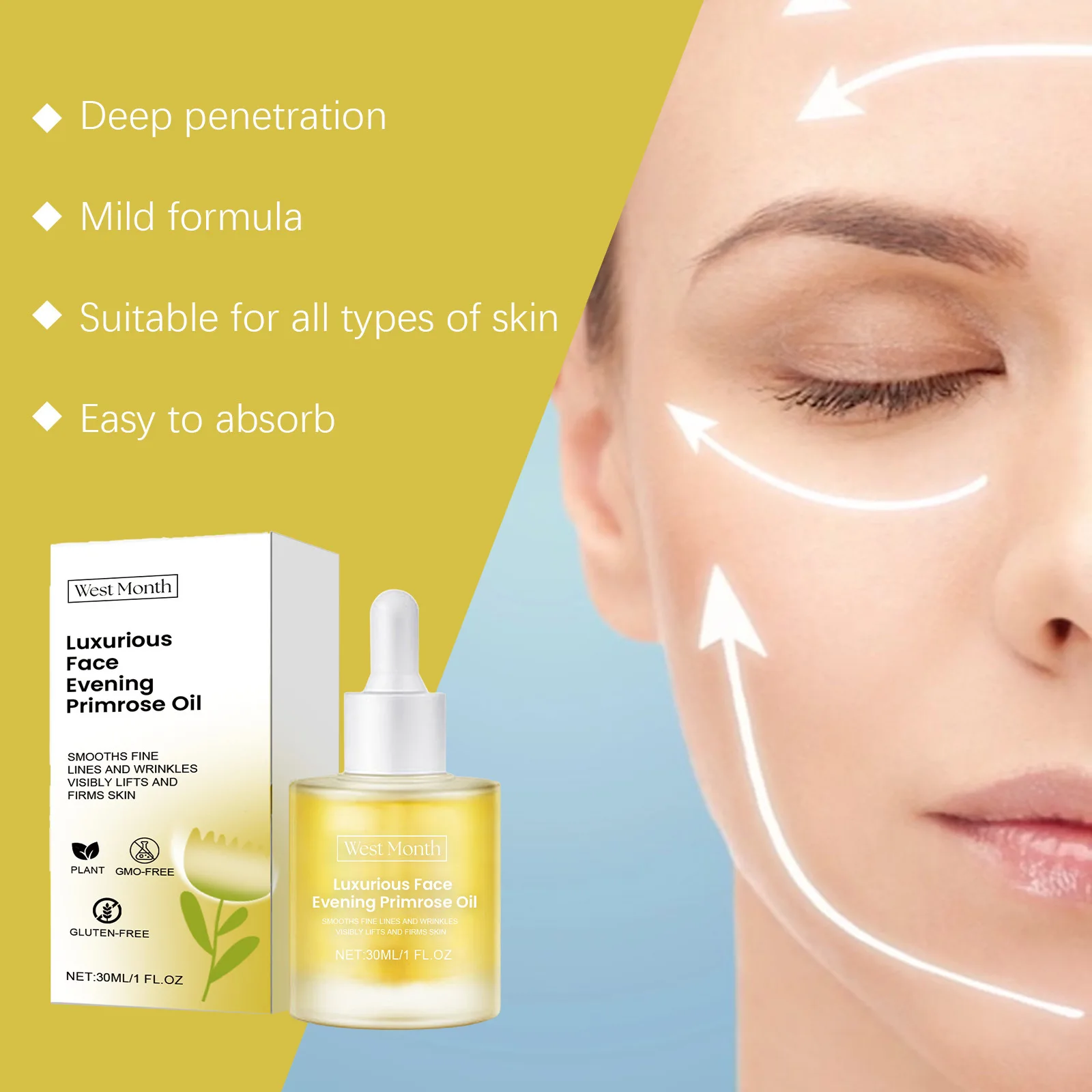 Evening Primrose Oil Deeply Nourishing Smooth Fine Lines Wri-nkles Removal Reduce Dryness Anti-Ag-ing Repairing Facial Essence 6