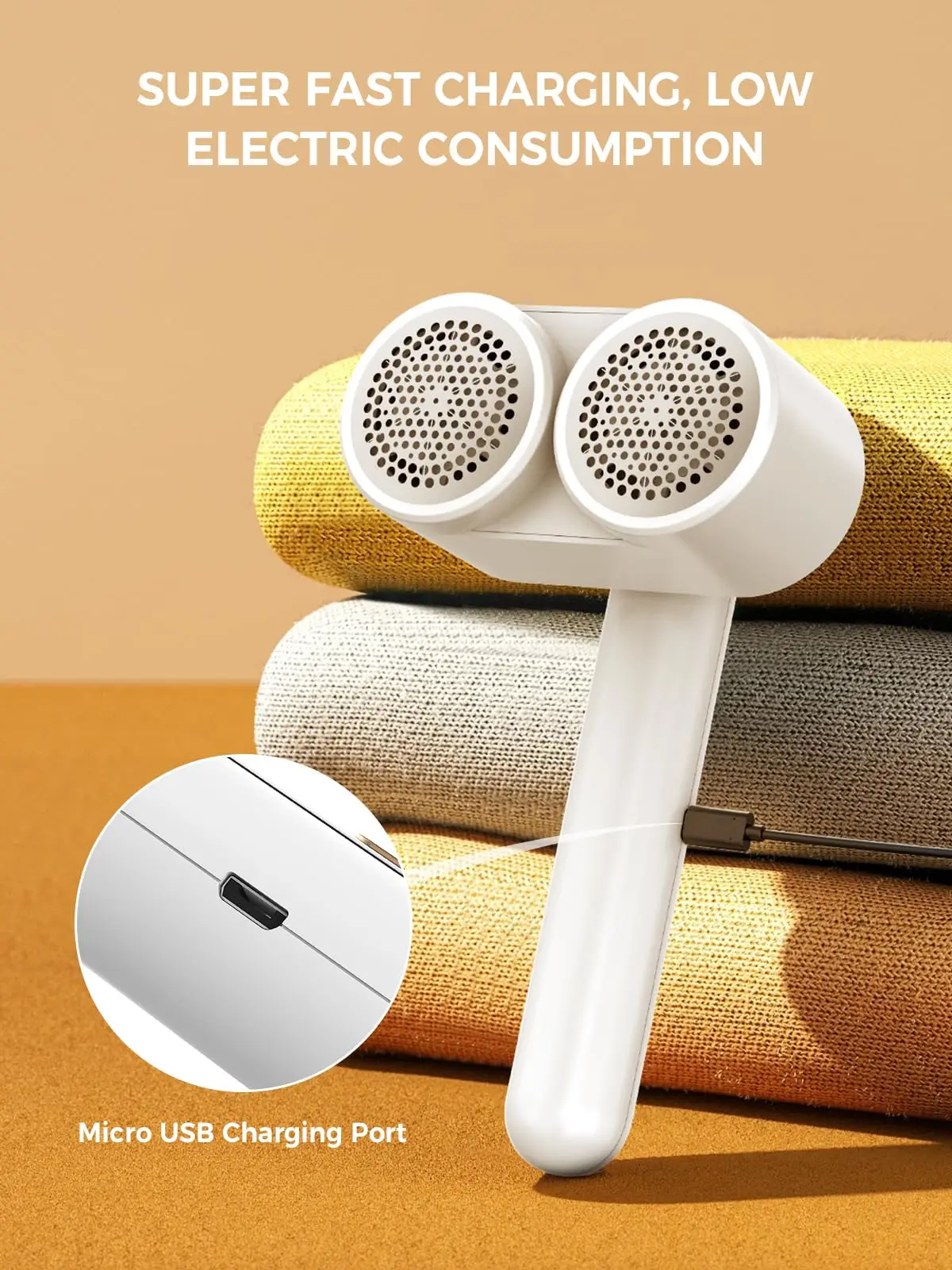 Fabric Shaver Rechargeable Dual Head Hair Remover 4-speed Mode Rotatable Grip Portable Cordless Remover Suitable Sweater Curtain 6