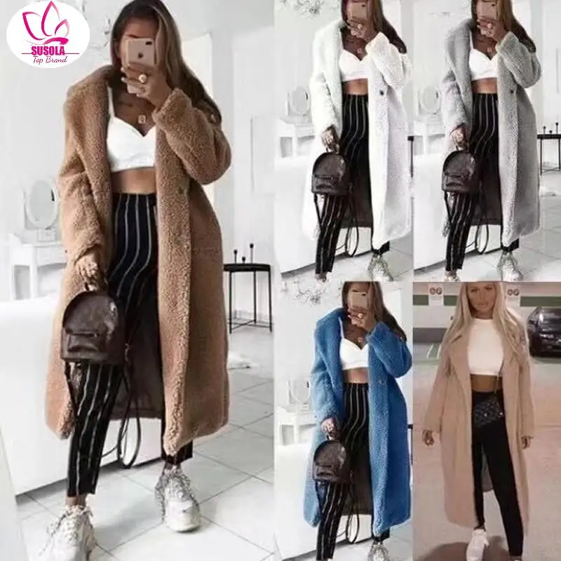 

SUSOLA Faux Fur Teddy Coat Women Autumn Winter Lady Casual Long Jacket Female Thick Warm Outwear Oversize Fur Mujer Chaqueta