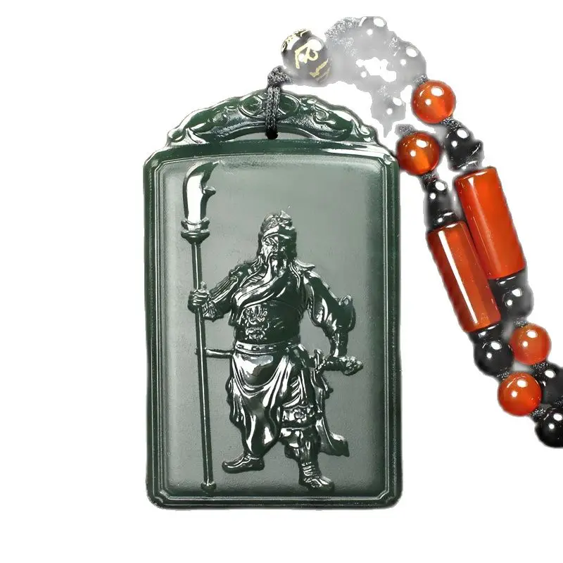 

Nature Bottle green jade Guan Yu Pendant Hold Broadsword Amulet Numen Bless Hanging Necklace churinga