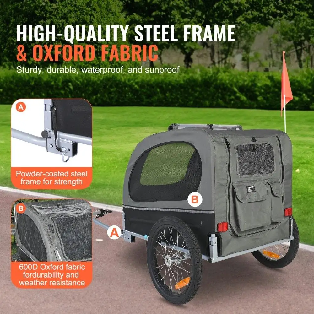 Easy Folding Dog Bike Trailer for Up to 88 Lbs with Reflectors and Flag 3