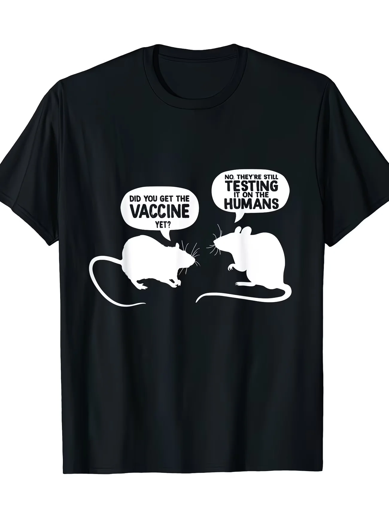 Frauen, Männer: Haben Sie sich schon mit der Impfung beflogen? Nein, sie testen es immer noch auf Menschen an. Meme-T-Shirt, Top-T-Shirt, ironischer Humor