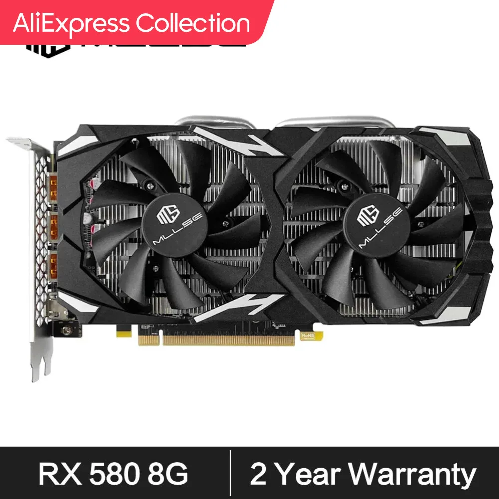  AliExpress Collection MLLSE AMD RX 580 8GB 2048SP Gaming Graphics Card GDDR5 256Bit PCI-E 3.0 ×16 8Pin Radeon GPU Rx 580 Video 