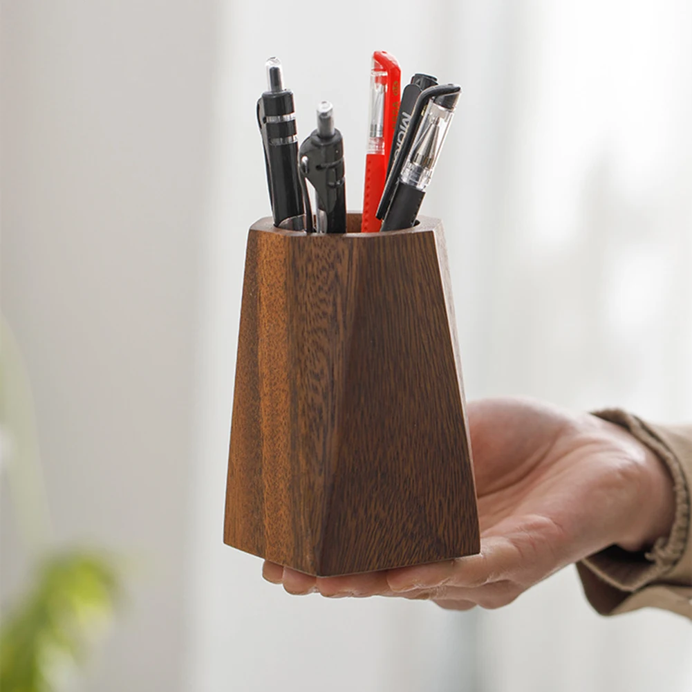 Walnut Wood Pen Pot Halter Desktop Organizer Korb Office Desk Zubehör Vintage Stift Stift Aufbewahrungst Cup für Büroschreibtischschule – Detail 3