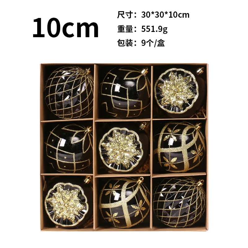 thumbnail image 1 of Juego de 9 bolas navideñas pintadas de 10 cm, bolas colgantes galvanizadas de plástico para bricolaje, elegantes dibujos animados, decoración navideña, 1 of 5
