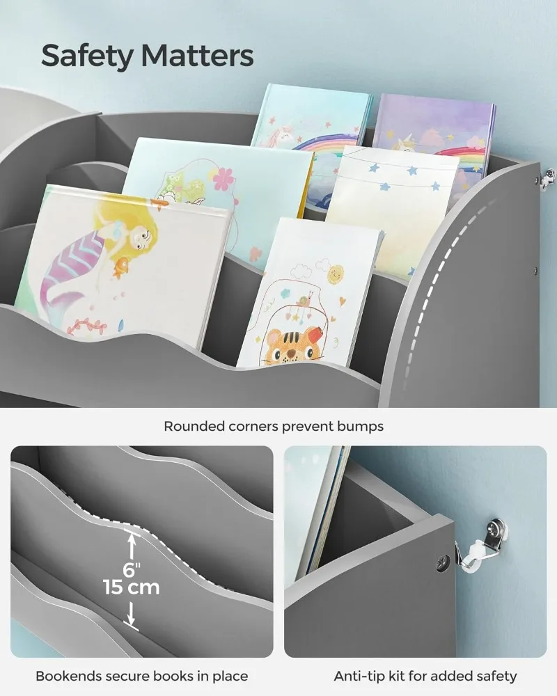 SONGMICS Toy and Book Organizer for Kids, Kids Bookshelf and Toy Storage, Storage Organizer with 2 Storage Boxes, for Playroom