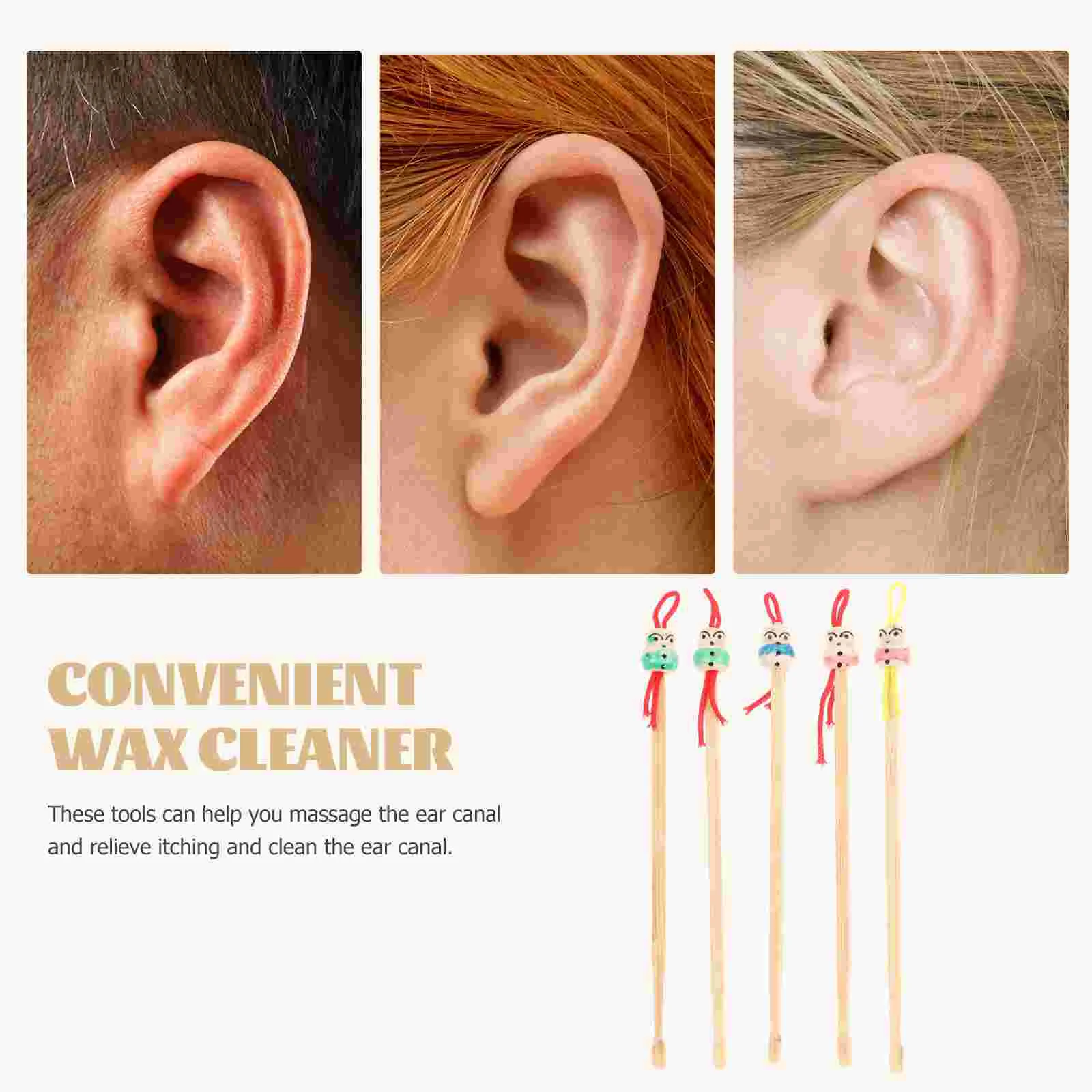 Ear Curette 5Pcs Bamboo Ear Cleaning Spoon Chinese Head Earwax Curette Remover Earpick Toiletry Ear Wax Cleaners Tool 6