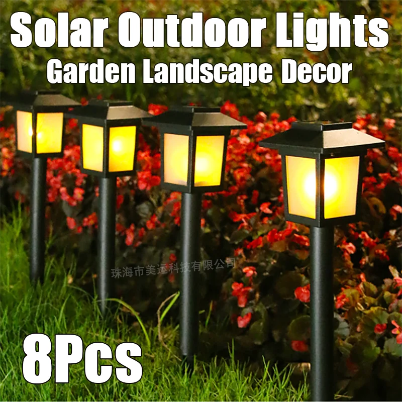 

8Pcs Solar Courtyard Lights Outdoors Simulation Flame Household LED Guide Garden Villa Landscape Christmas Decoration Lawn Lamps