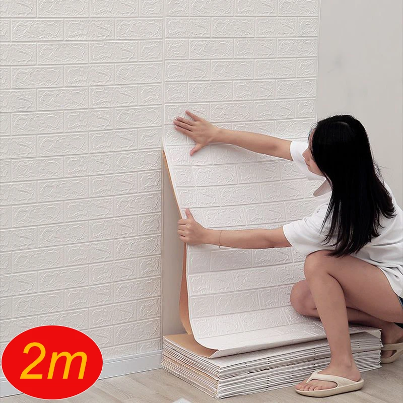 2m Long 3D Brick Wall Stickers DIY Decor Self-Adhesive Waterproof Wallpaper for Kids Room Bedroom Kitchen Home Wall Decor floor scrub brush with adjustable long handle stiff bristle grout brush scrubber for cleaning bathroom kitchen wall tub