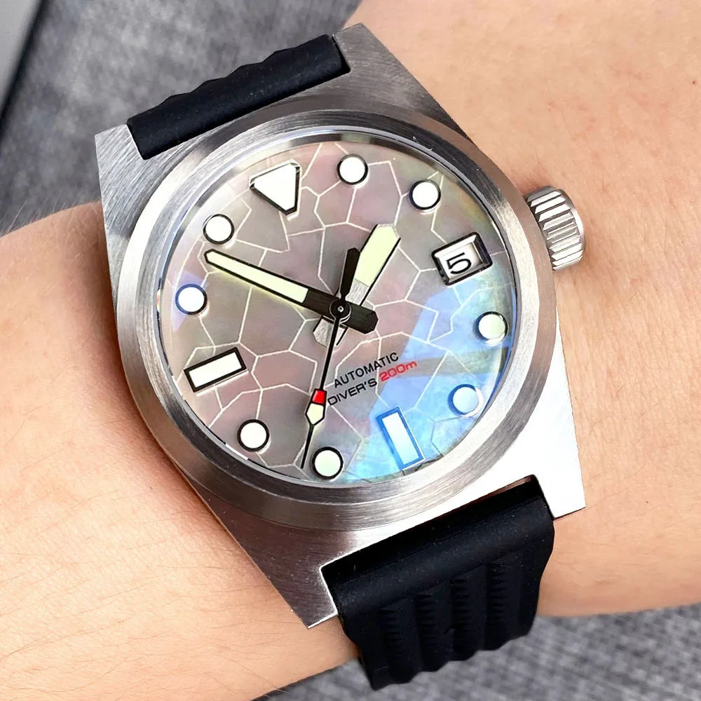 Tandorio 自動巻き 腕時計 水色ブラックレザー Tandorio Japan NH34 pilot Watch GMT Movement 200M Waterproof