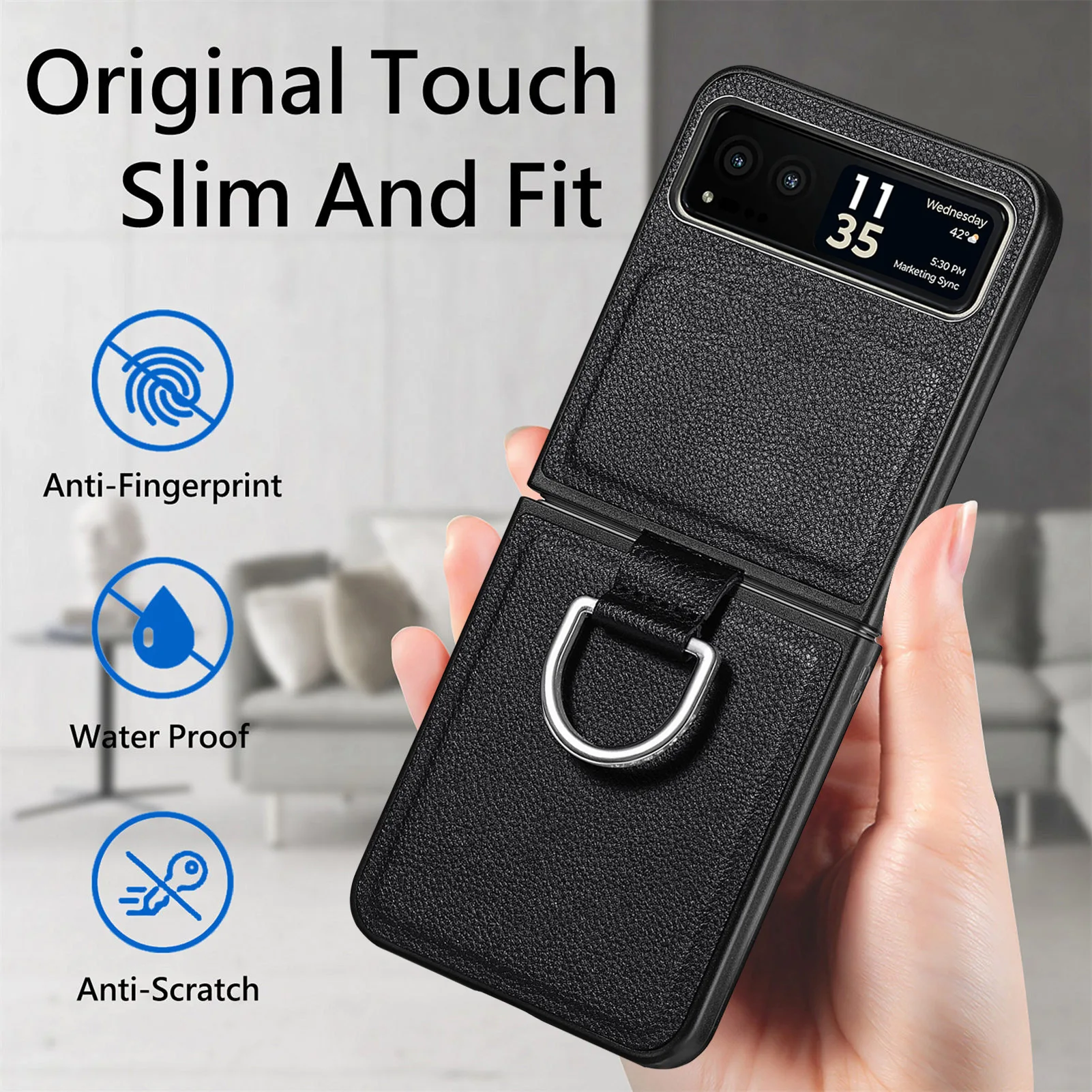 Luxurious Litchi Grain Leather Ring Case - Anti-Knock Protective Cover