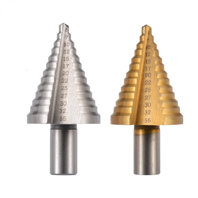 

1pcs 5-35mm Hss Triangular Shank Natural Gold Coloured Pagoda Drill Step Reaming Drill Multi-function Pagoda Hole Opening