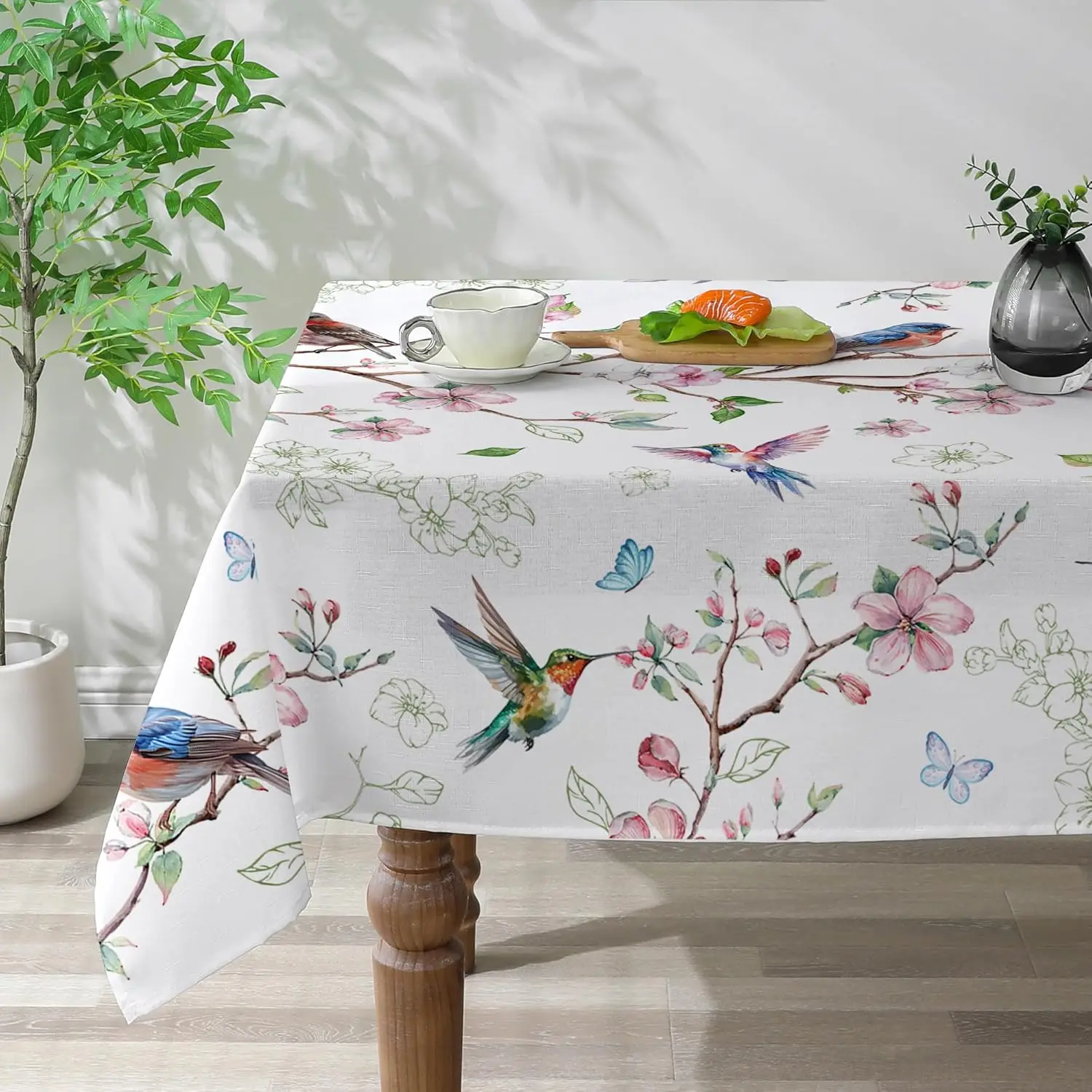 Spring Birds Floral Waterproof Tablecloth Wedding Party Decor Farmhouse Summer Kitchen Dining Rectangle Table Cloths Table Decor