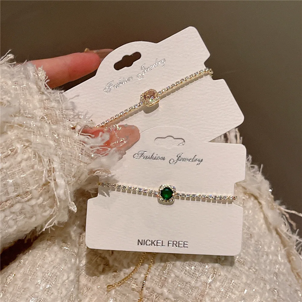 

Synthetic Moissanite diamond Pink-green pull-out bracelet hand rope female jewelry