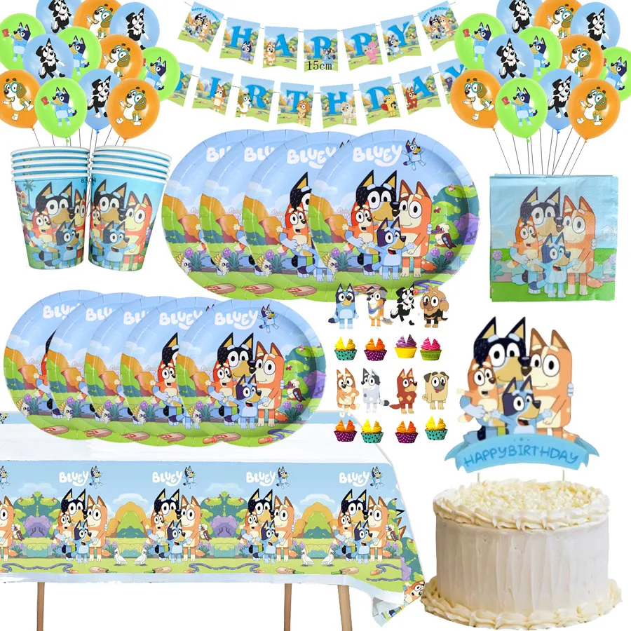 Bluey Birthday Party Decoration Bingo Dog Christmas Tableware Set Paper Cup Plate Tablecloth Balloons Party Favor Supplies