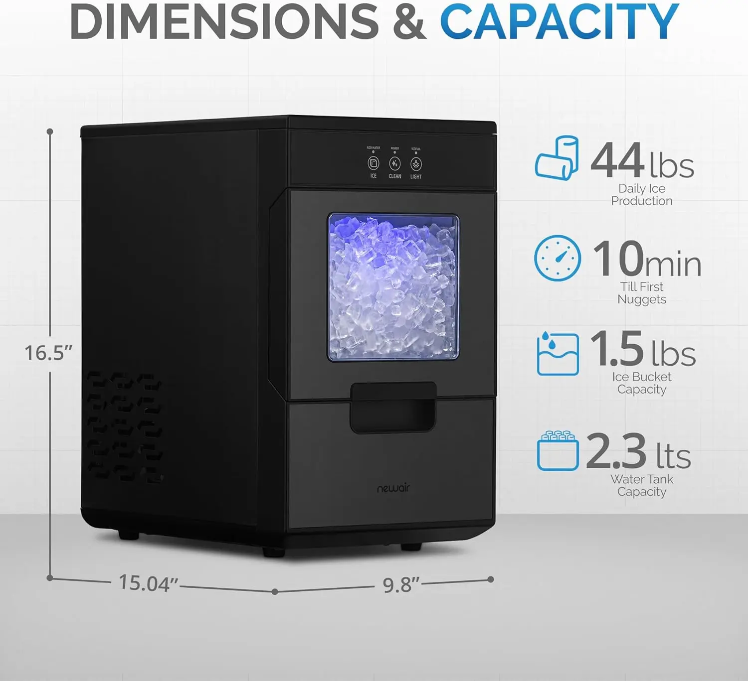 Nugget Ice Maker Countertop 44lbs/Day Countertop Sonic Ice Machine Self-Cleaning Refillable Water Tank Ideal for Home Office