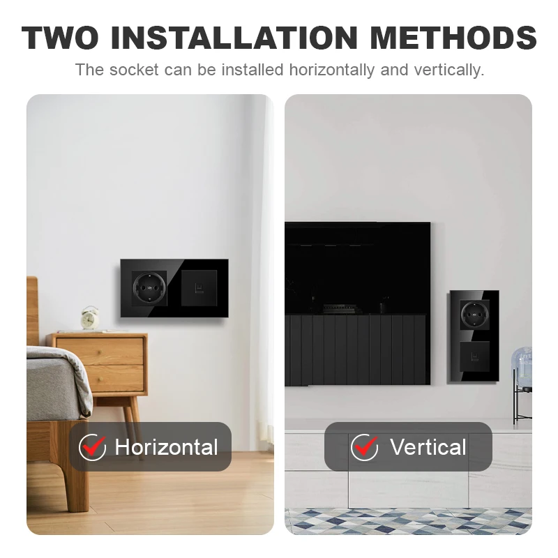 jhjch tomada de parede padrao ue tv vidro temperado preto tomada parede computador internet 04