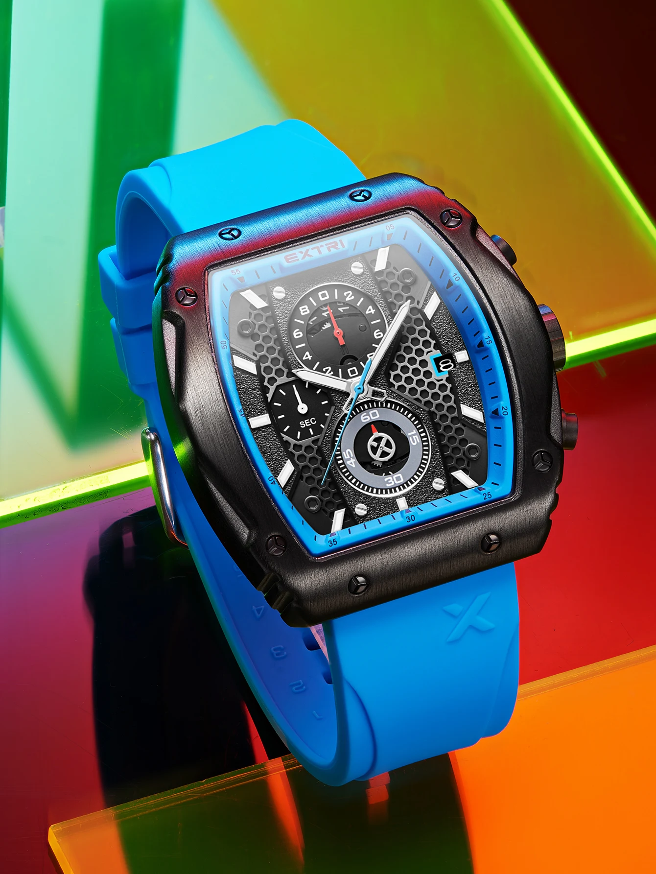 Extri Brand Fashion New Square Case Watches for Men Waterproof with Free Shipping Silicone Rubber Band High Quality Watches