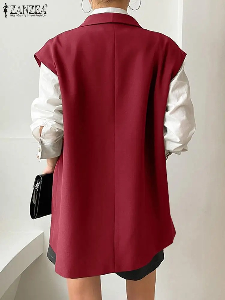 Polyester Sleeveless Blazer for Women Casual Summer