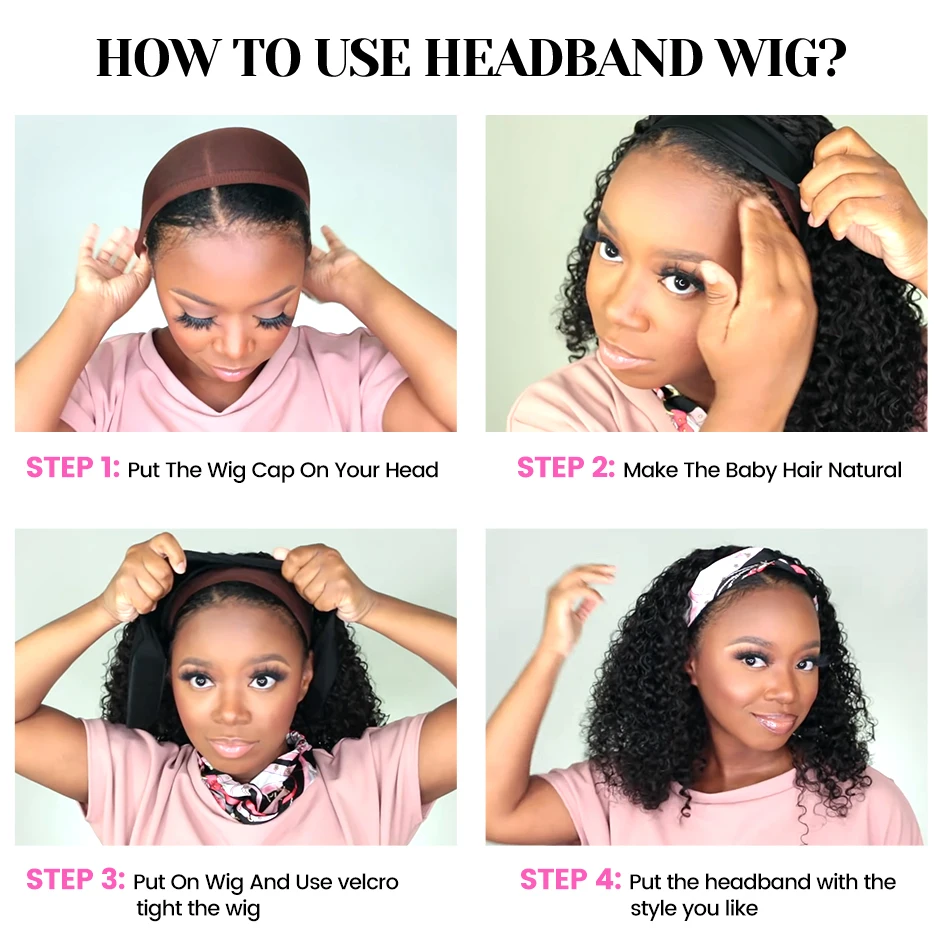 Human hair wigs ISEE Hair Headband Wig Human Hair Kinky Curly Scarf Wigs For Women Brazilian Curly Wigs No Glue No Gel Full Machine