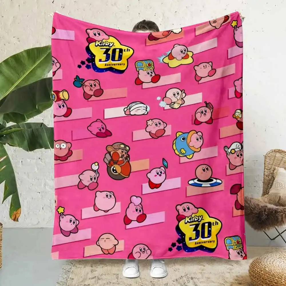 Cartoon Stars K-Kirby Wave Printed Blanket Picnic Blankets Warm Blanket Soft and Comfortable Blanket Home Travel Birthday Gift 6
