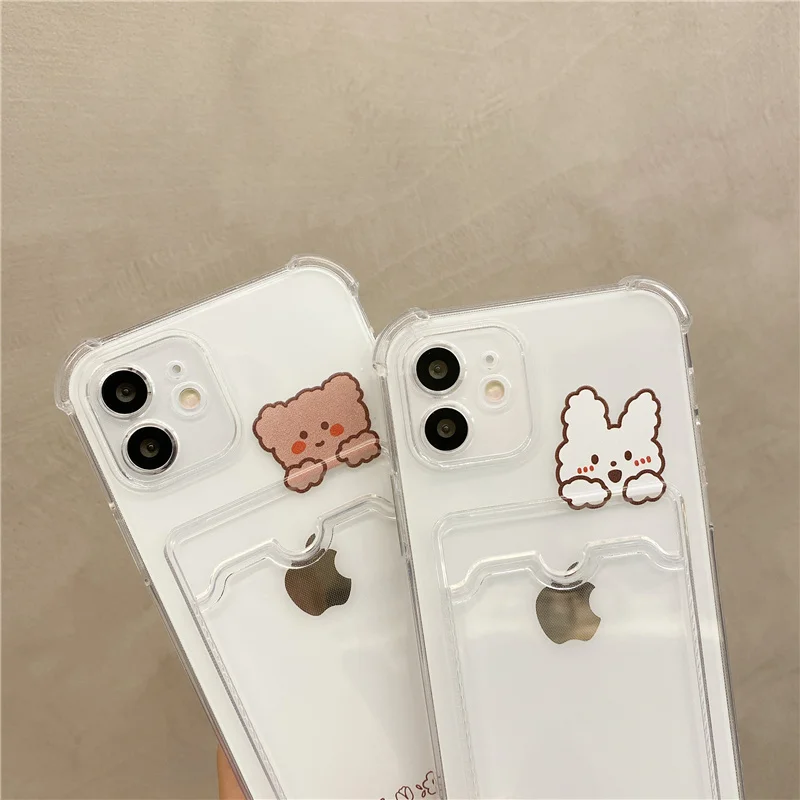Transparente Kartenhalter-Handyhülle für Samsung Galaxy S22 S21 S20 FE S10 S10e Note 10 20 Plus Ultra Korea Niedliche Bärenabdeckung – Detail 8