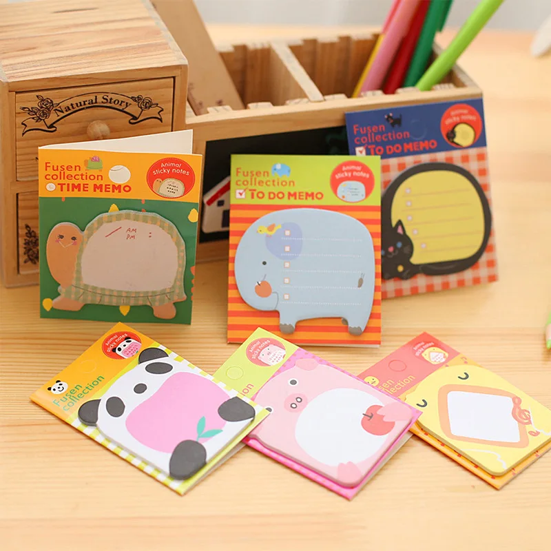 50 PCs Creative Cartoon Cute Animal Sticky Notes Removable Notes Message Sticker Student Stationery Sticky Notes School Supplies