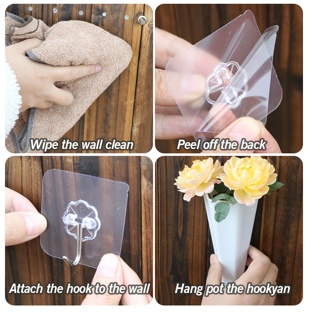 Garden Plastic Wall Hanging Mini Pot Self-Adhesive Hook Home Decoration Hydroponics Vertical Planter Flower Vases 1PCS