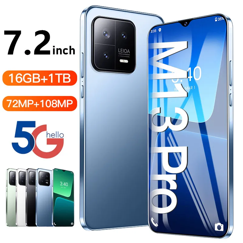 Nowy smartfon M13 Pro 5g 7.2 telefony Cal smartfony 16GB 1TB ekran HD ...