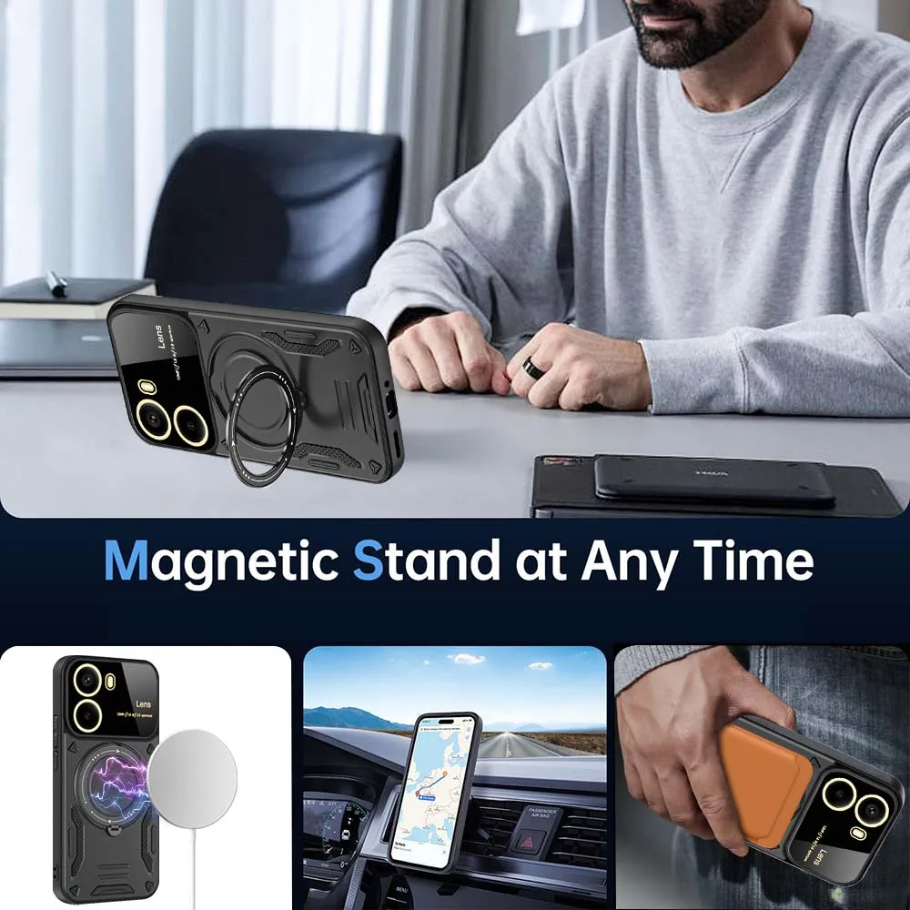 Shockproof Armor Phone Case with Magnetic Ring Stand and Camera Protector