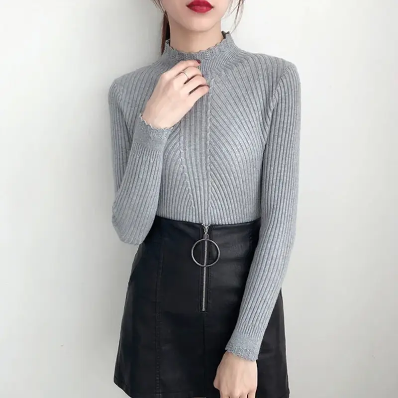 Black White Yellow Pink Flower Turtleneck Sweater Women Chic Tops Girl Knitt Pullovers Long Sleeve Jumper Pull Femme Clothing - Image 9