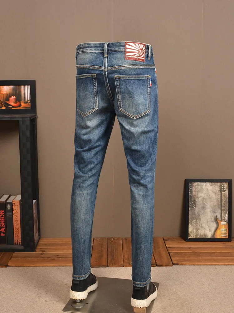 Retro Blue Jeans Autumn Men's Simple Classic Stretch Slim Fit Skinny High-End Korean Style Versatile Casual Men's Pants