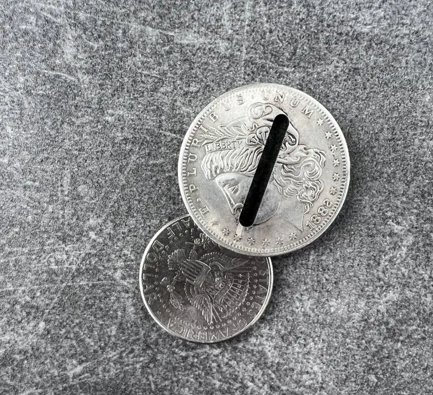 

Coin Through Coin Close Up Magic Props Illusions Magic Tricks for Professional Magicians Pass A Half Dollar Coin Right Through