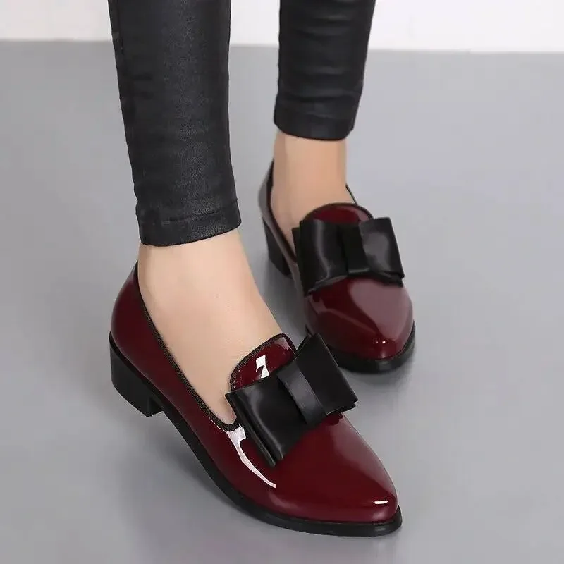 Fashion Single Shoes Women's 2024 Summer New Bow Pointed PU Bow Light Mouth Low Heel Step on Solid Color