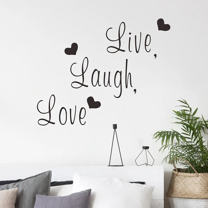Life Quote Stickers "Live Laugh Love" Vinyl Wall Decals Home Decoration for Living Room Kids Bedroom Self-adhesive Wallpaper