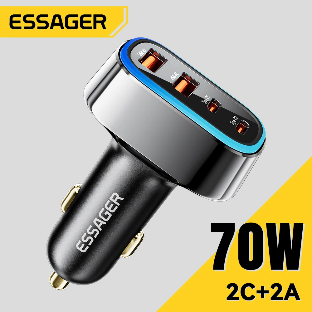 Essager 70W Car Charger Quick Charge 3.0 4.0 PPS USB Type C Fast Charging Car Phone Charger For iPhone 15 14 Xiaomi Samsung S23