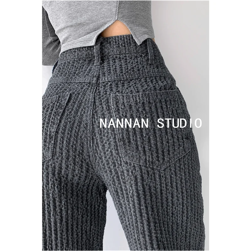 

Weave Leg Width Pants Aesthetic Vintage Women's Wide Trousers High Waist Jeans Spring Autumn Grey Blue Urban Harajuku Fashion
